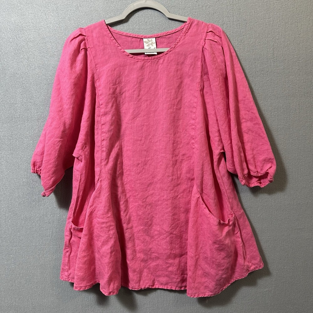 Match Point Linen Top Women's Size Large Hot Pink Beach Coastal Artsy